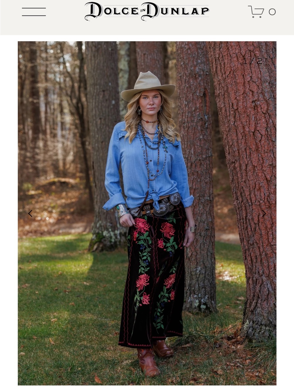 Tasha Polizzi Black Maxi Skirt with Pink & Green Floral Embroidery